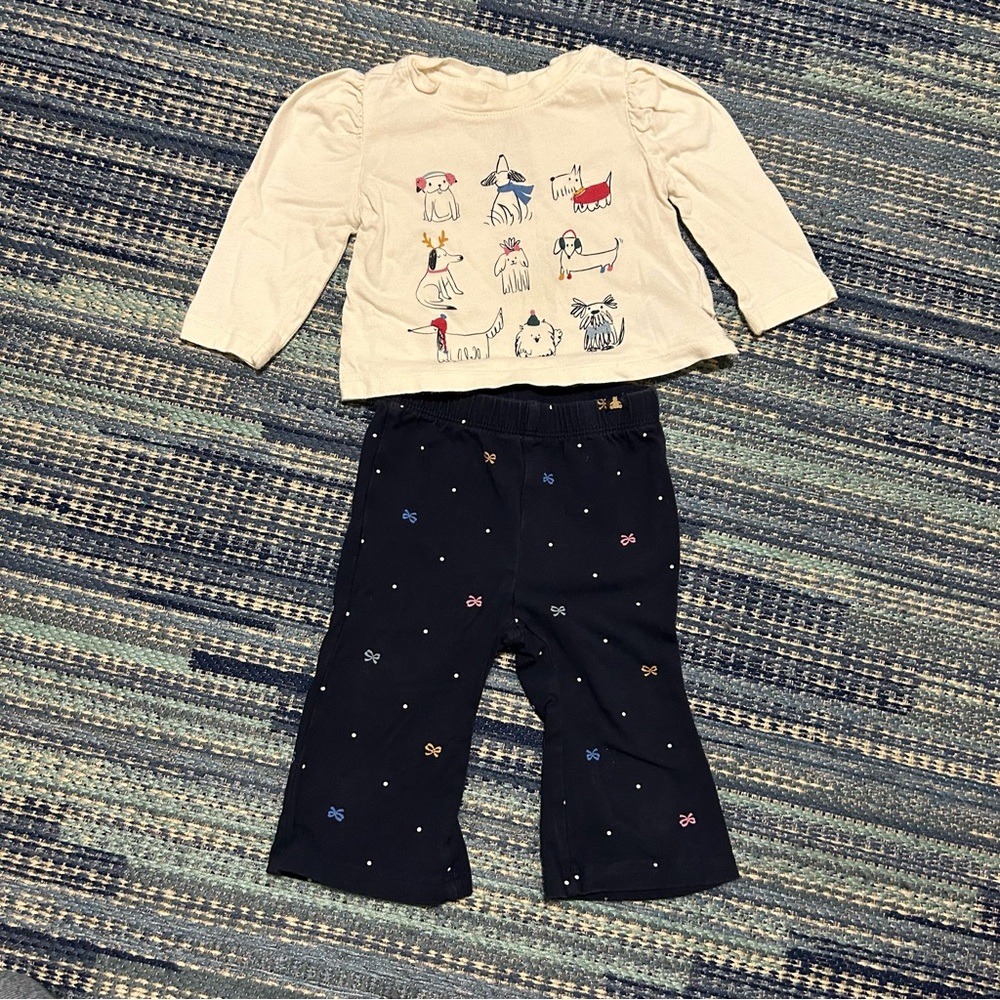 Baby GAP Dog Print Top & Bow Bell Bottom Legging Set - 6-12 months